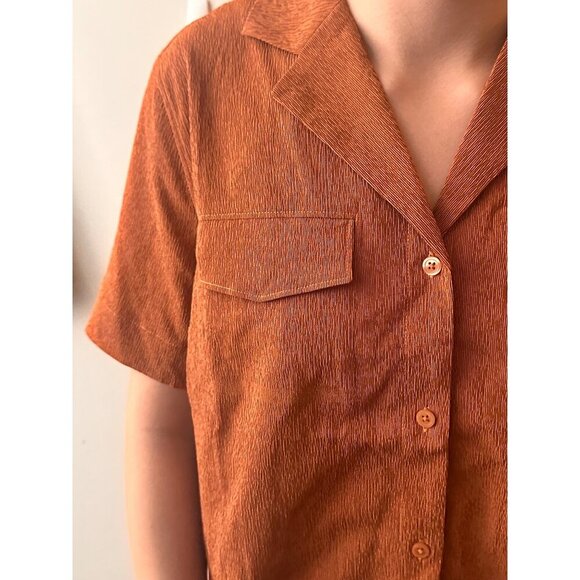 NWT Athleta Echo Top Button Quick Dry Breathable Boxy Retro 70s Burnt Orange - Picture 13 of 14